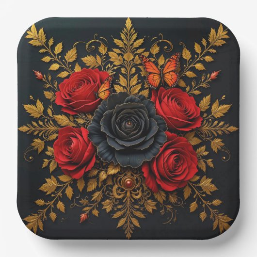 Elegantes Blumendesign Pappteller (Vorderseite)