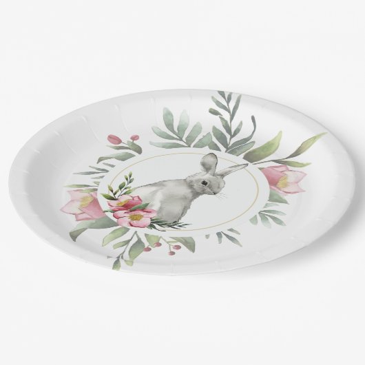 Elegantes Blumendesign Pappteller (Schrägansicht)