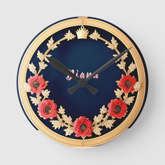 Elegantes Blumendesign Runde Wanduhr (Vorderseite)