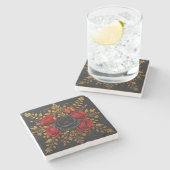 Elegantes Blumendesign Steinuntersetzer (Seitenansicht)