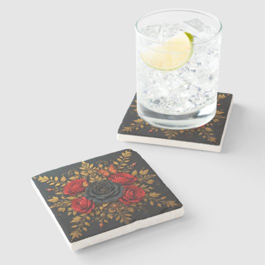 Elegantes Blumendesign Steinuntersetzer (Seitenansicht)