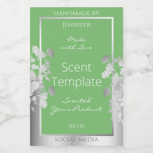 Elegantes Blumenerzeugnis Etikett Grün und Silber (Einzelnes Label)