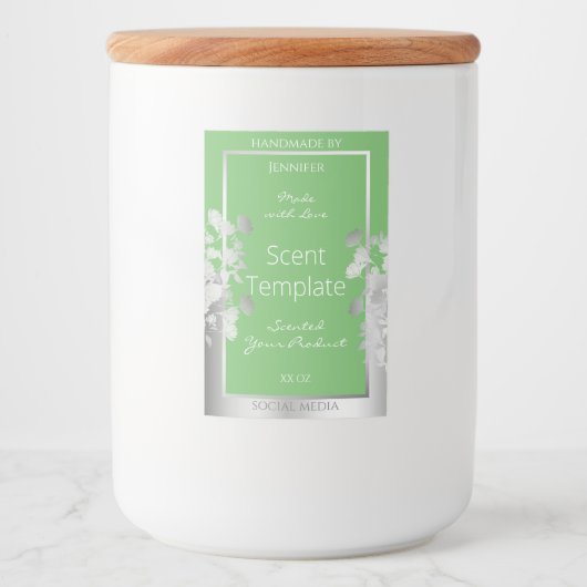 Elegantes Blumenerzeugnis Etikett Grün und Silber (Vorderseite)