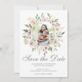 Elegantes, blumenfarbenes Foto Rosa Save The Date (Vorderseite)