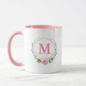 Elegantes, blumenfarbenes Monogramm mit Rose Tasse (Links)