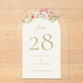 Elegantes Blumenfeder Akrylus Arch Tischnummer (Vorderseite)