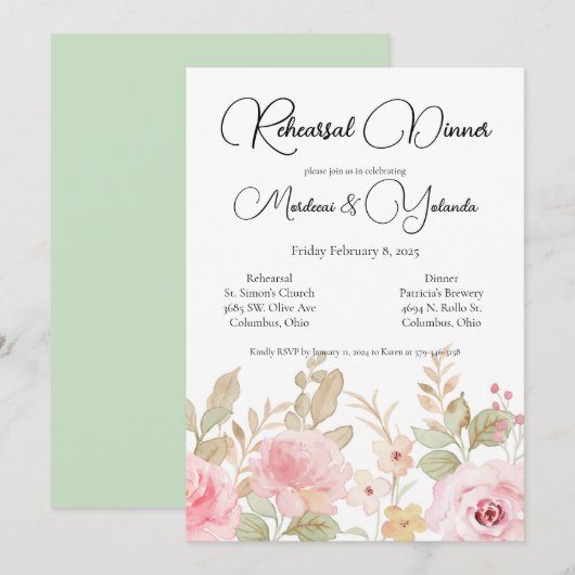 Elegantes Blumenfest Probe Dinner Einladung (Vorne/Hinten)