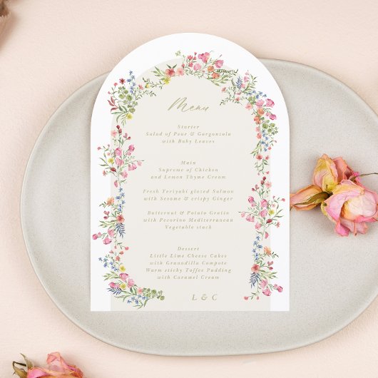 elegantes Blumenfrühstück 5 x 7 Hochzeitsmenü Einladung