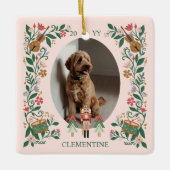 Elegantes Blumenfutter Foto Weihnachtsnachtscreme Keramikornament (Vorderseite)