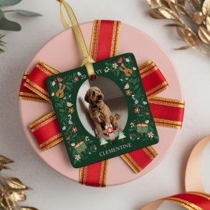 Elegantes Blumenfutter Foto Weihnachtsnachtscreme Keramikornament