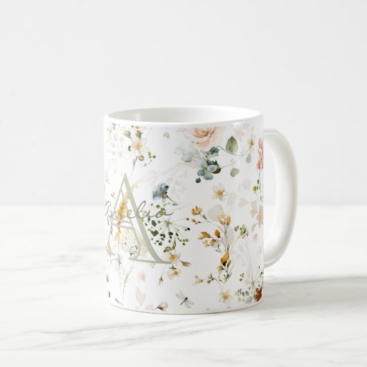 Elegantes Blumengarten Monogramm Kaffeetasse (VorderseiteRechts)