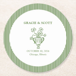 Elegantes Blumengarten Party Klassische Grüne Hoch Runder Pappuntersetzer