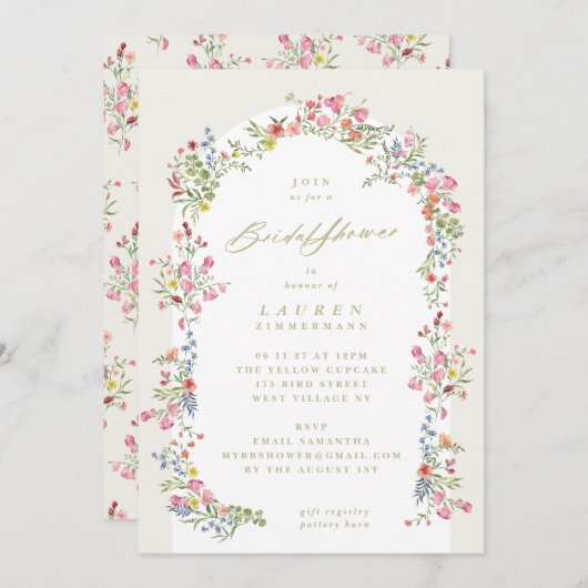 Elegantes Blumengebirge Sommergarten Brautparty Einladung (Vorne/Hinten)