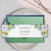 Elegantes blumengelb-blaues Hochzeitmonogramm Einladungsbanderole