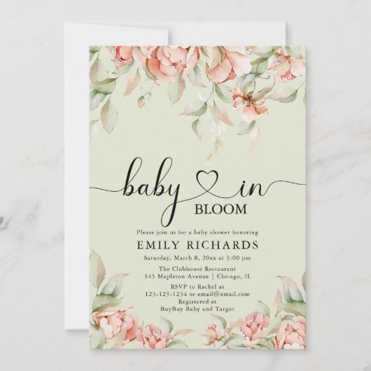 Elegantes, blumengeschmücktes Baby in Bloom Baby S Einladung (Vorderseite)