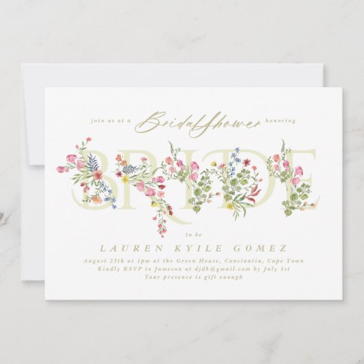 elegantes blumengeschmücktes BRIDE-Brautparty Einladung (Vorderseite)