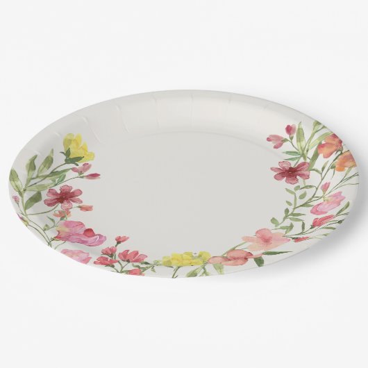 elegantes blumengeschmücktes Hochzeitsfest Brautpa Pappteller (Schrägansicht)