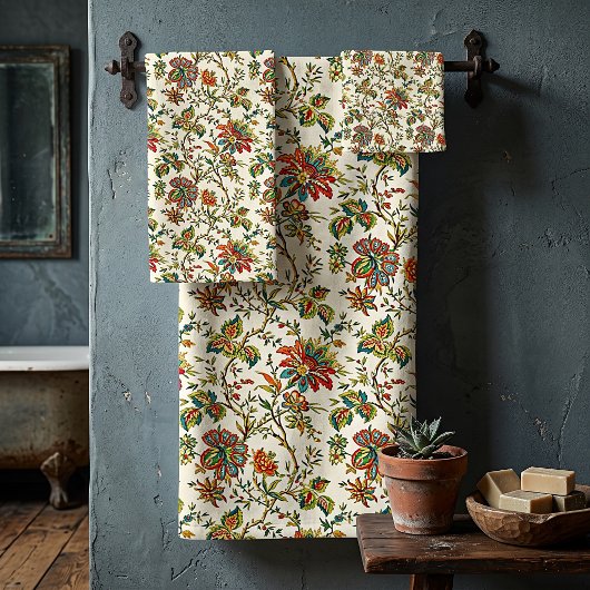 Elegantes, blumengeschmücktes Muster Badhandtuch Set