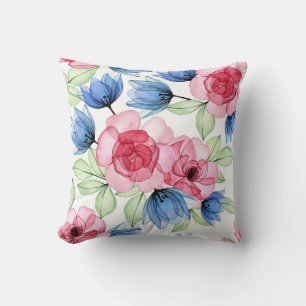 Elegantes, blumengeschmücktes Wasserfarbenmuster Kissen