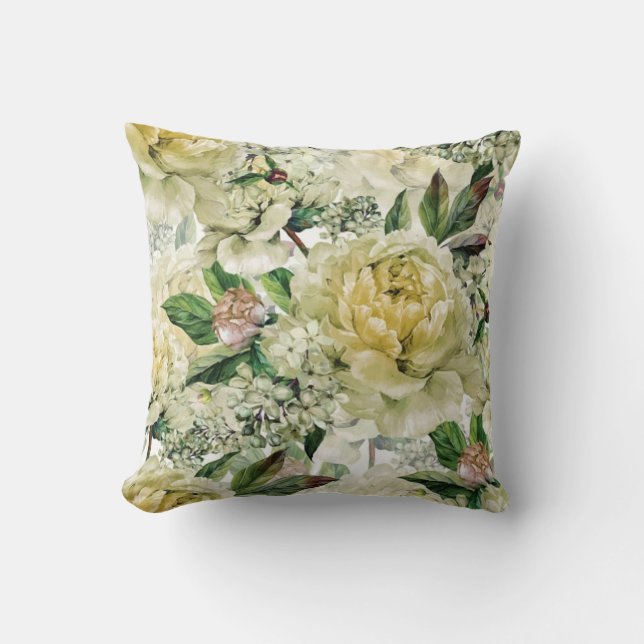 Elegantes, blumengeschmücktes Wasserfarbenmuster Kissen (Vorderseite)