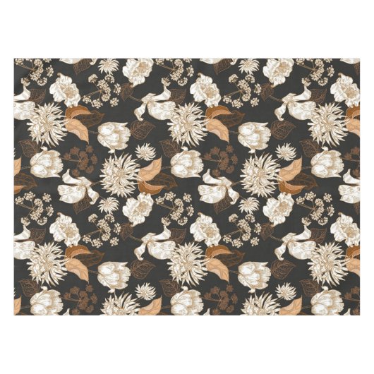 Elegantes, blumengeschmücktes Wasserfarbenmuster Tischdecke (Vorderseite (Horizontal))