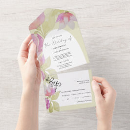 Elegantes Blumengesteck grün und rosa All In One Einladung