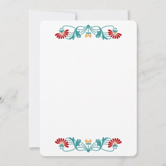 Elegantes Blumengestein und Wirbel Einladung (Rückseite)