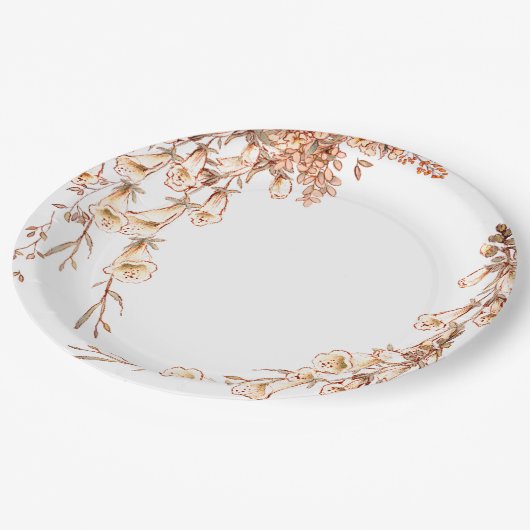 Elegantes Blumengrün Brautparty Hochzeit Pappteller (Schrägansicht)