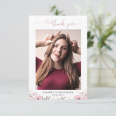 Elegantes Blumenheart Script 2 Foto Dankeschön Kar Dankeskarte (Stehend Vorderseite)