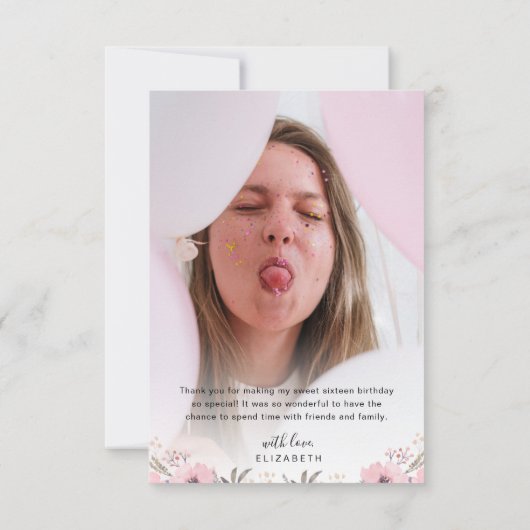 Elegantes Blumenheart Script 2 Foto Dankeschön Kar Dankeskarte (Rückseite)