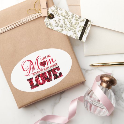 Elegantes Blumenherz I Liebe Sie Mama Mütter Ovaler Aufkleber (Schenken)