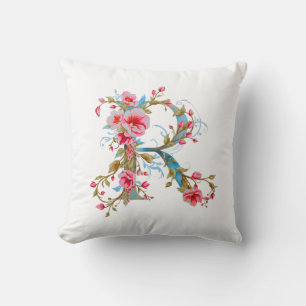 Elegantes Blumeninitial R Monogramm Kissen