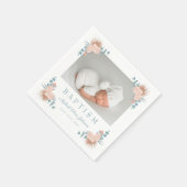Elegantes Blumenjunge Taufe Foto Serviette (Ecke)