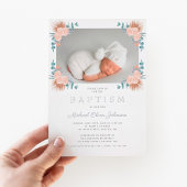 Elegantes Blumenjungen Foto Taufe Folieneinladung