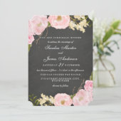 Elegantes Blumenkhalkboard Einladung zur Hochzeit (Stehend Vorderseite)