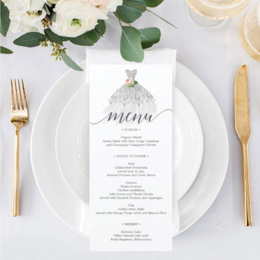 Elegantes Blumenkleid Quinceanera Menü Menükarte