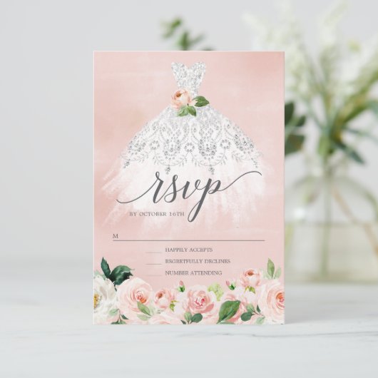 Elegantes Blumenkleid Quinceanera UAWG Einladung (Stehend Vorderseite)