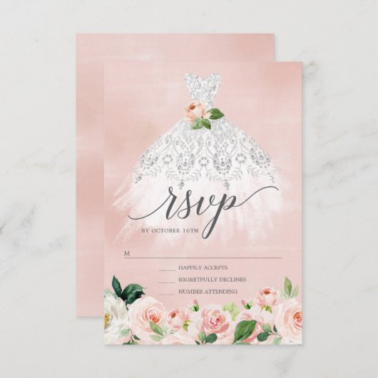 Elegantes Blumenkleid Quinceanera UAWG Einladung (Vorne/Hinten)