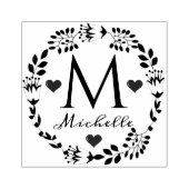 Elegantes Blumenkranz Monogramm Holzkunst Briefmar Gummistempel (Prägung)