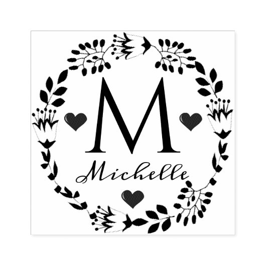 Elegantes Blumenkranz Monogramm Holzkunst Briefmar Gummistempel (Prägung)