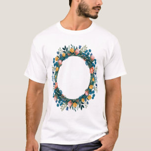 Elegantes Blumenkranz-Rahmenmuster T-Shirt