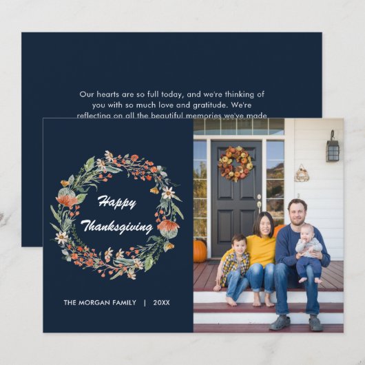 Elegantes Blumenkreide Erntedank Foto Feiertagskarte (Vorne/Hinten)