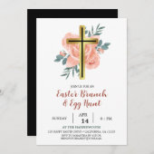 Elegantes Blumenkreuz Christlich Ostern Brunch Einladung (Vorne/Hinten)