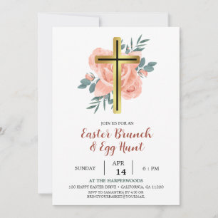Elegantes Blumenkreuz Christlich Ostern Brunch Einladung