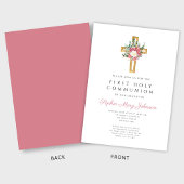 Elegantes Blumenkreuz Erste Heilige Kommunion Einladung