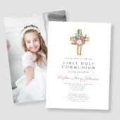 Elegantes Blumenkreuz Foto Einladung