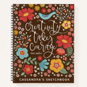 Elegantes Blumenkunstbuch mit Namen Notizblock (Vorderseite)