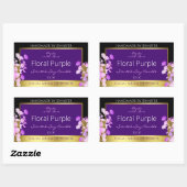 Elegantes Blumenlabel Schwarzes Gold und Lila Rechteckiger Aufkleber (Blatt)