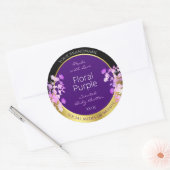 Elegantes Blumenlabel Schwarzes Gold und Lila Runder Aufkleber (Umschlag)
