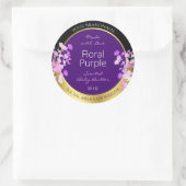 Elegantes Blumenlabel Schwarzes Gold und Lila Runder Aufkleber (Tasche)